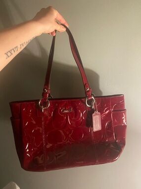 Coach Quilted Patent Leather Red Tote with Hang Tag